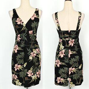 Vintage 80s Black Floral Hawaiian SHANNON MARIE Dress - S